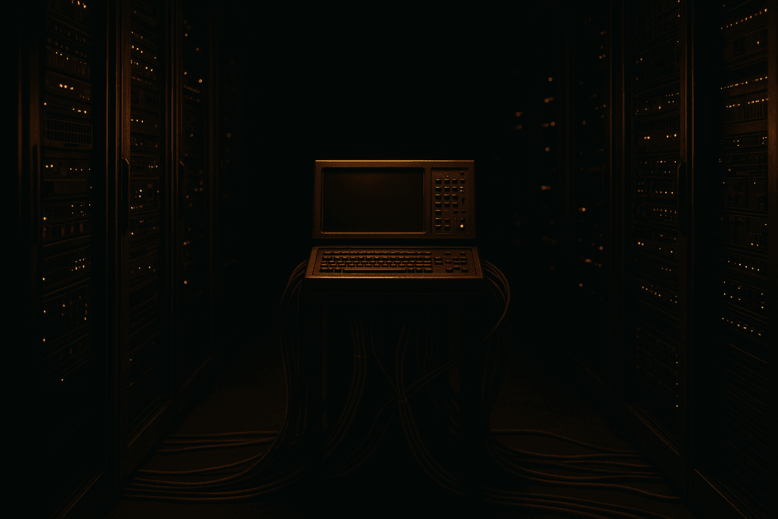 A control console connected to multiple server racks in a data center, suggesting governance across providers.