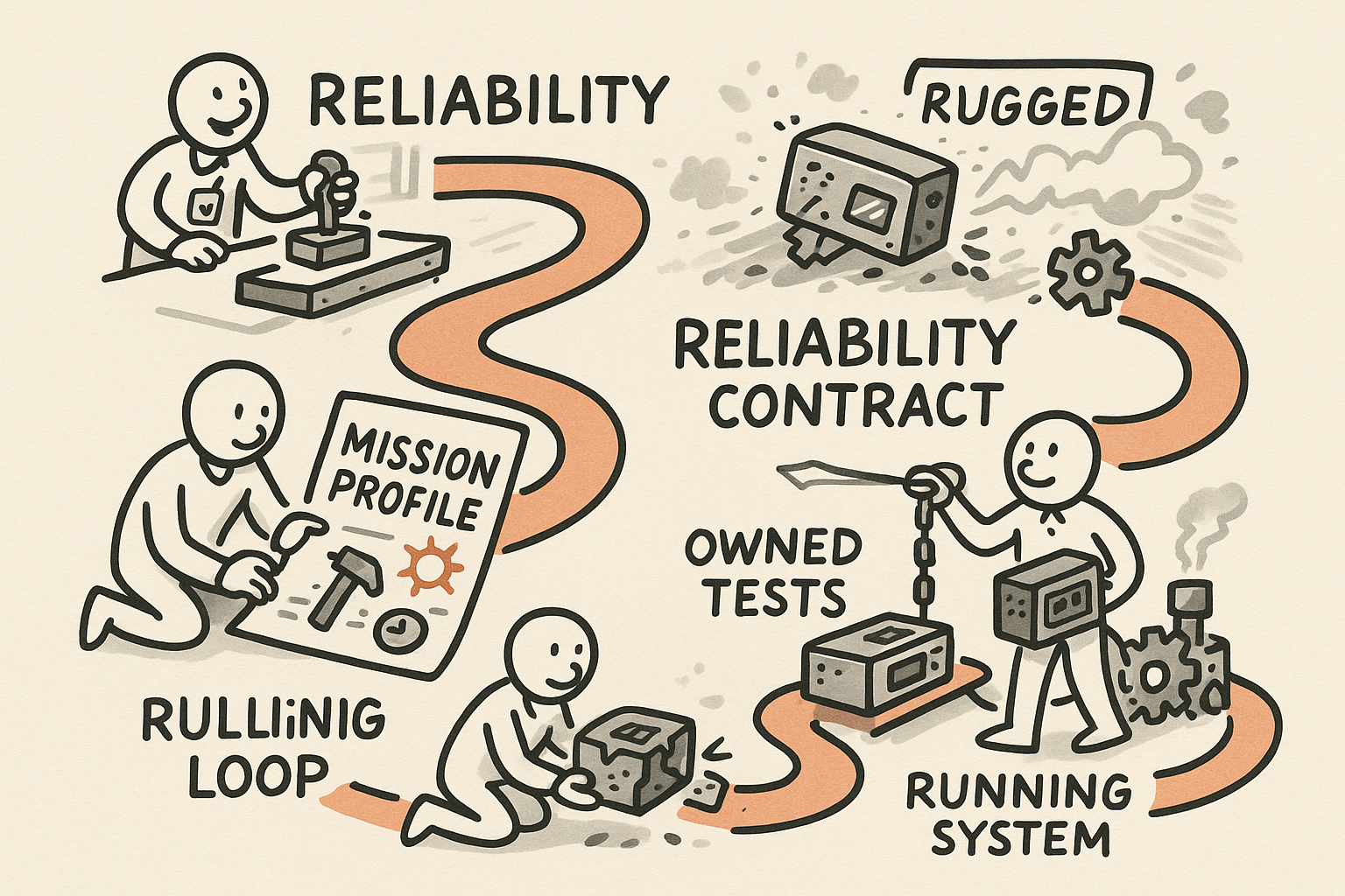 A single engineer carries the same device from a clean lab where it passes, to a harsh field where it fails, then turns “rugged” into a reliability contract that drives real tests and supplier control, ending with reliable uptime and a feedback loop from the field.